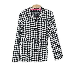 Y2K‎ Me Jane Houndstooth Jacket Women L Black White Belted Coat Preppy Classic